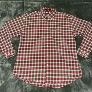 Tommy Hilfiger Y2K Shirt Mens XL Red White Plaid Long Sleeve Button-Down 2002